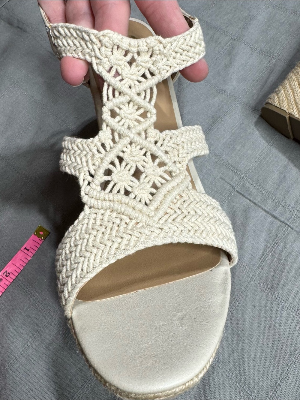 Sun + Stone Crochet Wedge Sandals Ivory Coastal Boho 11 - Picture 6 of 14